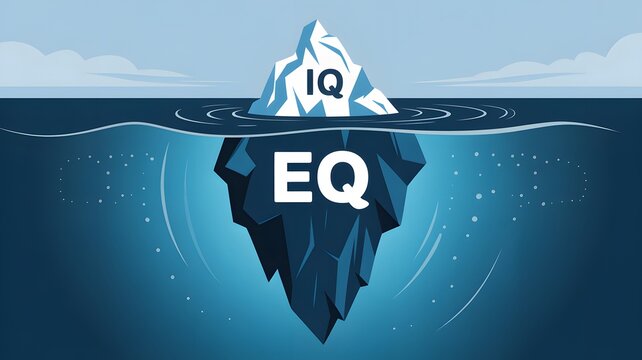 3D emotional intelligence iceberg concept in ocean with IQ EQ balance for business success