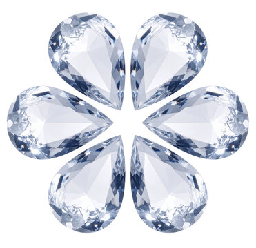 group of crystal clear gemstone assorted in radial shape isolated on white background