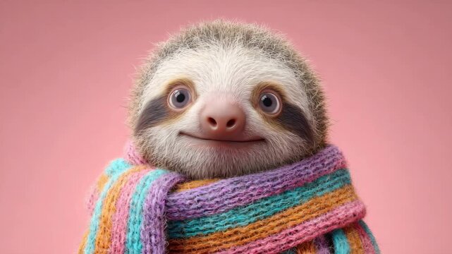 Cute Sloth with Colorful Scarf Stock Video Footage
