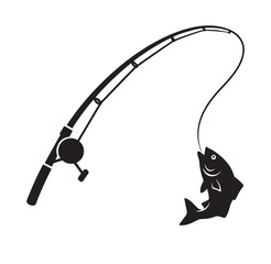 Fototapeta premium fishing rod with a fish on the hook isolated on white background