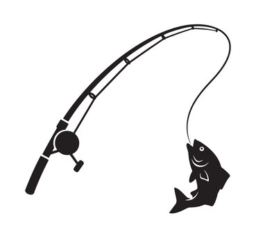 fishing rod with a fish on the hook isolated on white background