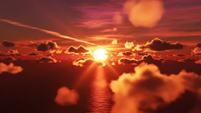 Sunset over ocean with clouds