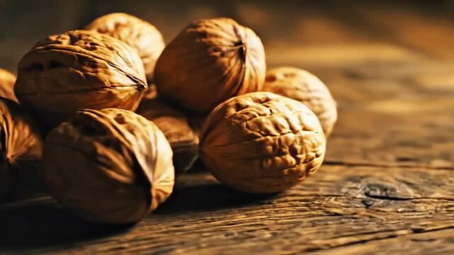 Fresh Whole Walnuts on Rustic Wooden Table Close-Up Organic Nuts Healthy Snack