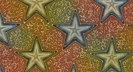 Obraz premium Golden Stars on Ornate Background Pattern.