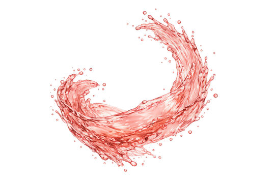Pink liquid splash creating a wave and dynamic droplets motion, refreshing fluid on transparent background