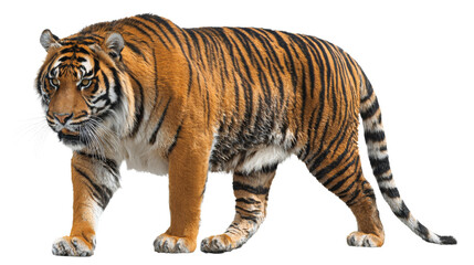 Obraz premium East Asian tiger, powerful pose, isolated on a white background