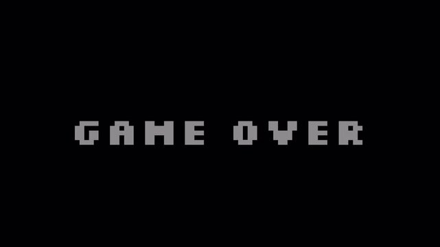 Game Over 8-Bit Glitch Text Animation Loop 4k video animation seamless loop