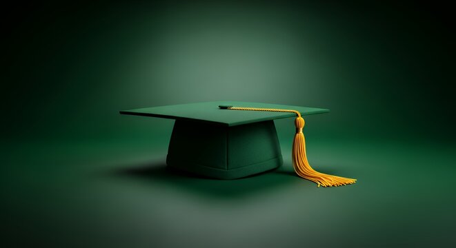 Graduation cap on dark green background symbolizing achievement and success This captures essence of educational milestones and celebrations