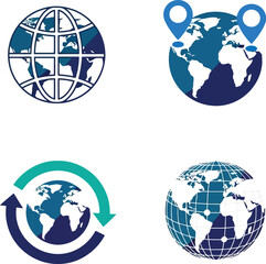 Global connectivity and technology icons set earth planet digital network and location markers vector