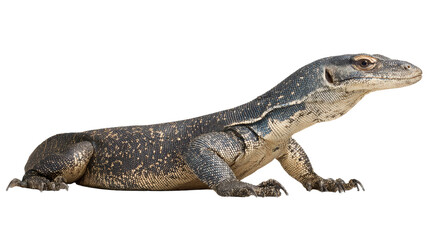 Obraz premium Water monitor reptile, side profile, isolated on a white background,