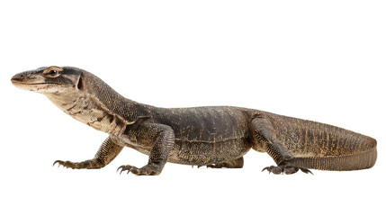 Water monitor reptile, side profile, isolated on a white background,