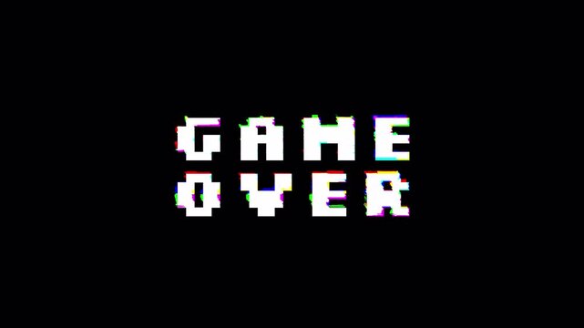 8 Bit Pixel Game Over Text with Glitch Effect Animation Loop 4k video animation seamless loop
