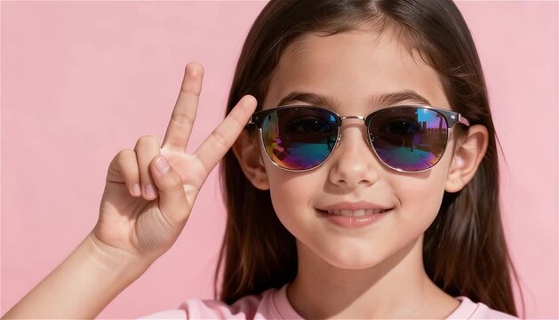 Niña con gafas de sol haciendo el signo de la paz