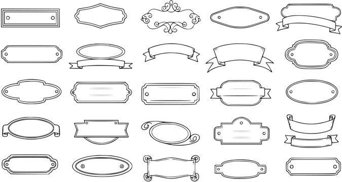 Vintage Label Frames Vector Set: Ornate Banner Shapes, Ribbon Scrolls, and Decorative Frames for Retro Design Elements