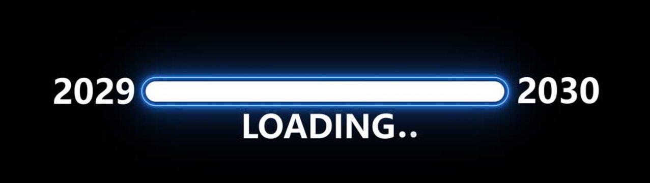 New year 2030 loading bar animation Year changing from 2029 to 2030. Loading bar from 2029 to 2030 new year transfer animation. Almost reaching New Year. Motion graphics of year change concept