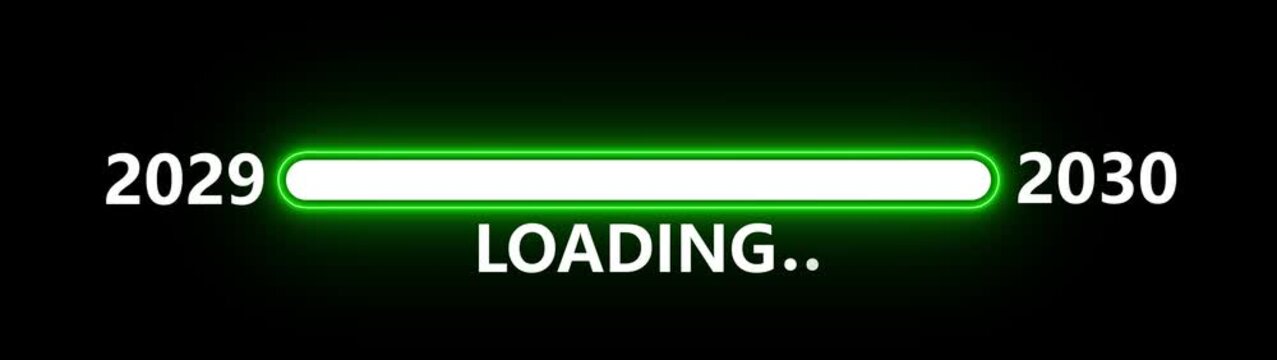 New year 2030 loading bar animation Year changing from 2029 to 2030. Loading bar from 2029 to 2030 new year transfer animation. Almost reaching New Year. Motion graphics of year change concept