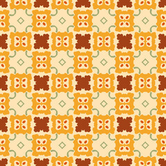 Fototapeta premium Seamless vintage geometric pattern with floral motifs in warm colors