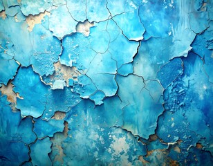 Obraz premium A vibrant blue, cracked, and peeling textured surface
