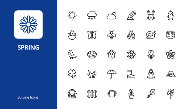 Spring Season Line Icon Set