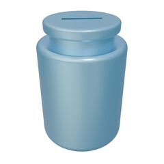 A light blue, cylindrical coin bank with a slot on top, centered, smooth surface, soft lighting, isolated on white, creating a simple, clean, hopeful ambiance.
