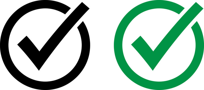 Checkmark icons in black and green on white background