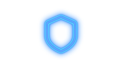 Bright blue glowing neon shield icon representing digital security and online protection, a modern symbol for cyber defense and data privacy, isolated on transparent background. © MdSamsul1234