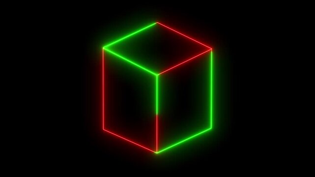 Glowing looping pentagonal neon square frame effect, black background. Technology Sign, Colorful Neon Figure On Black Background. neon glowing square concept.