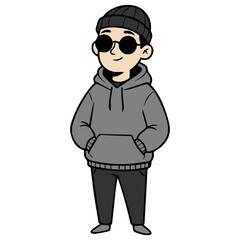 Obraz premium Cartoon man wearing sunglasses and a hoodie standing confidently