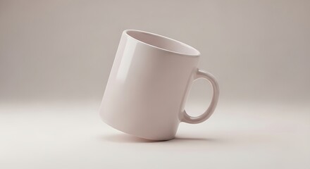 Fototapeta premium Minimalist light pink ceramic mug with simple handle placed on neutral gradient background