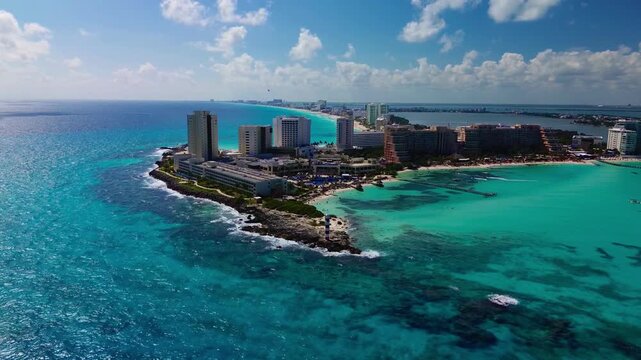 Aerial Drone View of Luxury Tropical Resort Peninsula with Turquoise Caribbean Water