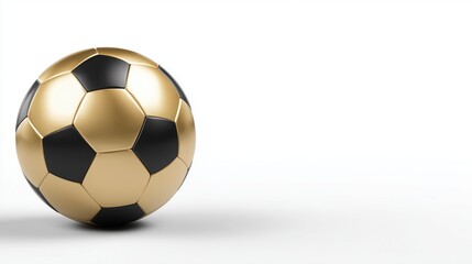Fototapeta premium A modern soccer ball with a metallic golden finish sits isolated on a clean white surface, perfect for sports branding and growth concepts.