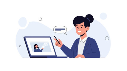 Online Education: Woman Teaching With Laptop and Video Call