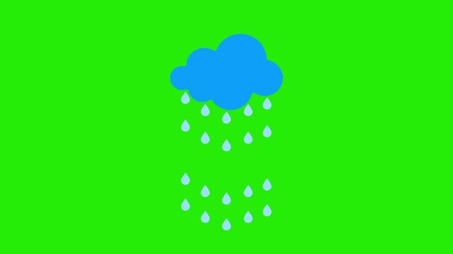 Animated blue cloud icon with stylized continuous falling raindrops weather graphic element motion background loop.