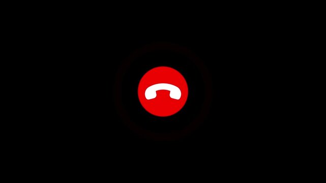 Red hang up button animation on black background, call disconnect symbol, communication end