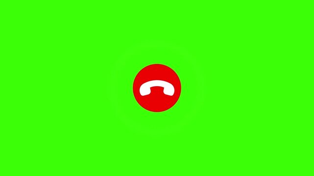 Red button animated, call decline button animation on green screen, ending video call or phone call