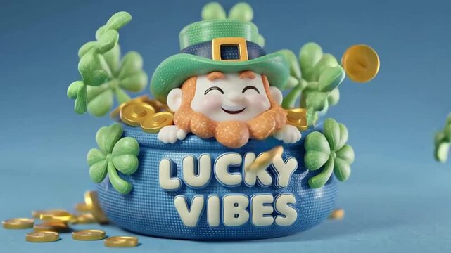 St Patrick's Day Leprechaun Hat and Gold Coins in 3D Pop Art Style, Lucky Clover Concept