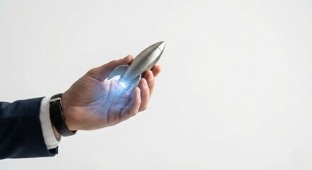 Businessman's Hand Launching Glowing Rocket