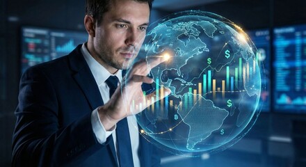 Businessman Analyzing Global Financial Data
