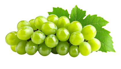 Naklejka premium Fresh bunch of dark purple grapes with green leaf isolated on white background