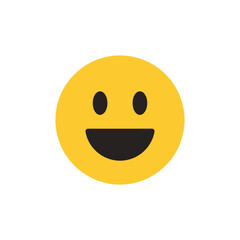 Fototapeta premium A smiling yellow emoticon face with a wide grin and oval eyes on a white background.