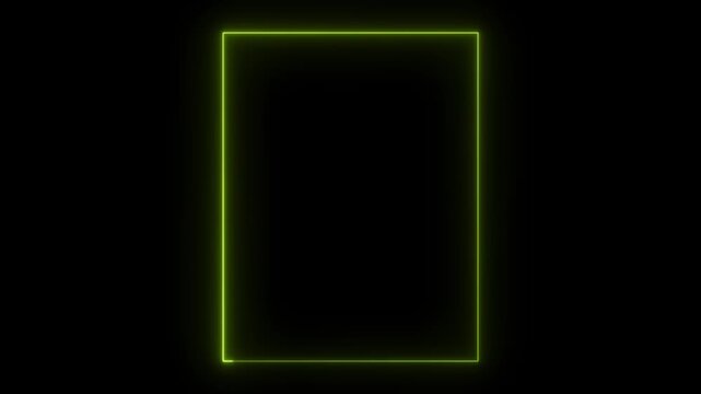 Rectangle yellow colour neon animation on black background. Video animation of glowing neon rectangles in red - abstract background.