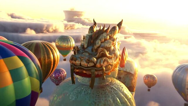 Fantasy Dragon Balloon Parade in Dreamy Sky