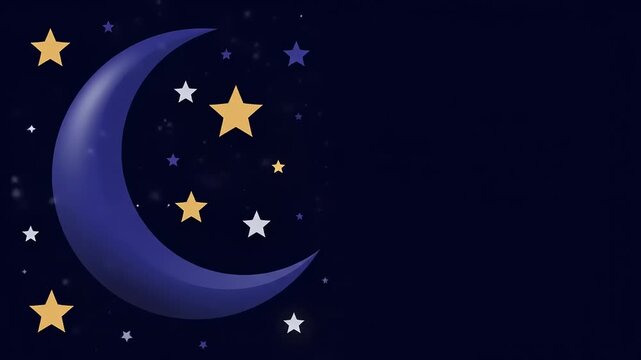 Mesmerizing animated night sky with a luminous crescent moon and a galaxy of twinkling stars, perfect for dreamy backdrops, peaceful lullabies, or serene evening visuals