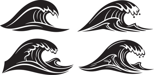 Obraz premium Four Different Black and White Wave Designs Together