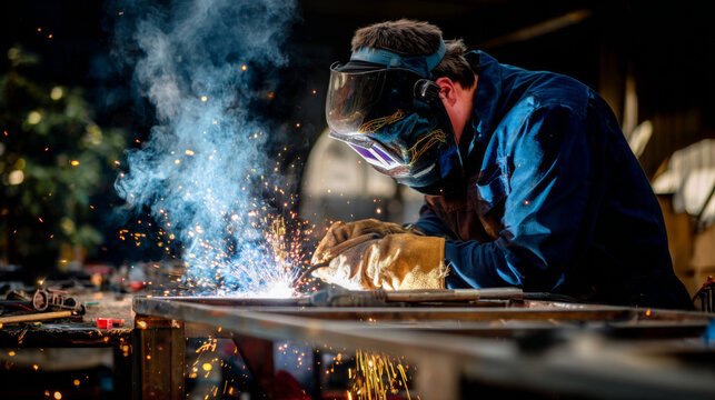 Welder face shield fire resistant glove sparks metalwork workshop safety focused
