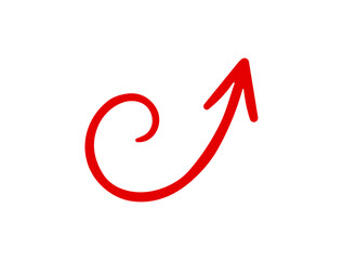 Red swash with a curly beginning and arrow end, abstract symbol or decorative element