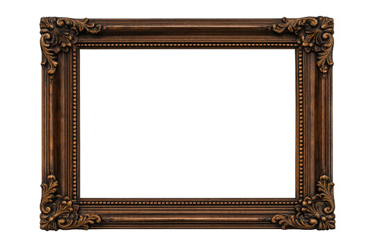 Antique baroque ornate picture frame isolated on transparent background, vintage classic wood carving border design