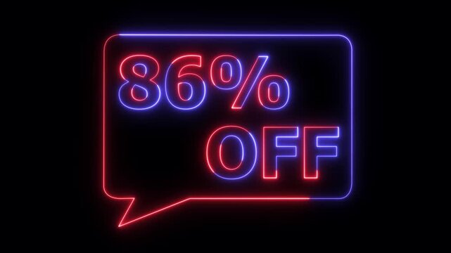 Neon discount sale banner 86 percent off glowing blue red digital sign advertising promotion commercial deal offer lighting