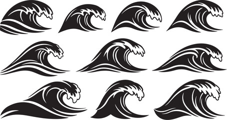 Fototapeta premium Black and white wave graphics in various crashing styles