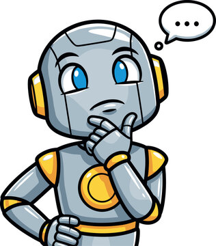Cute robot thinking with speech bubble